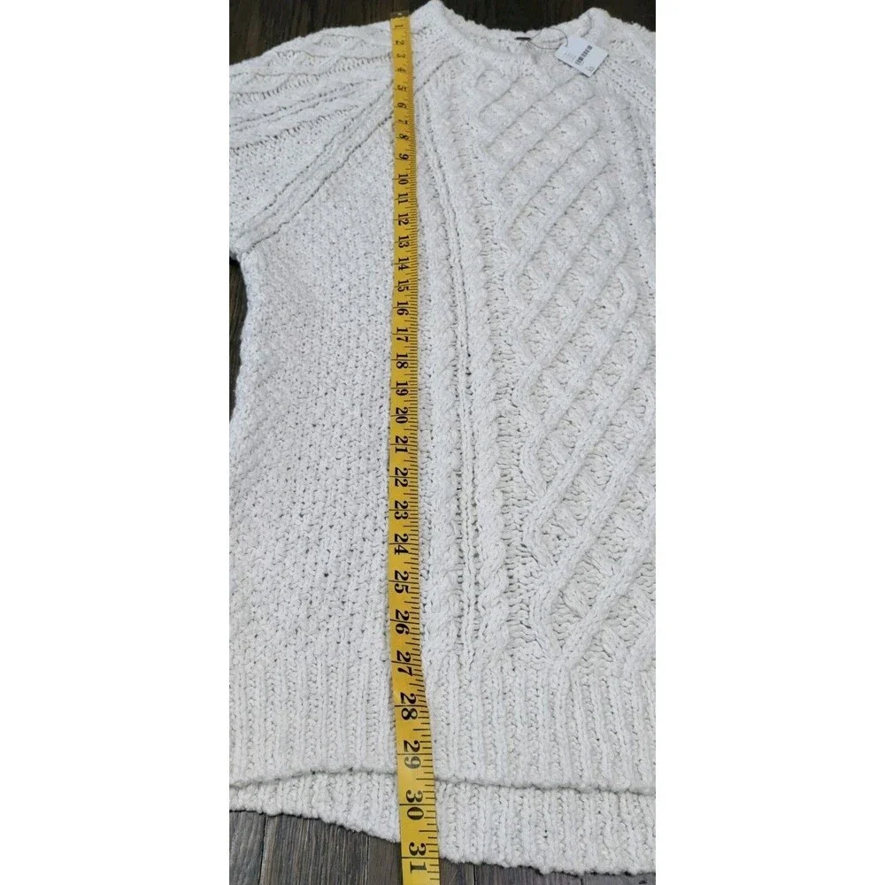 Free People Cable Knit Sweater XS Cream Fishermen Chunky Crew Neck Oversized NWT